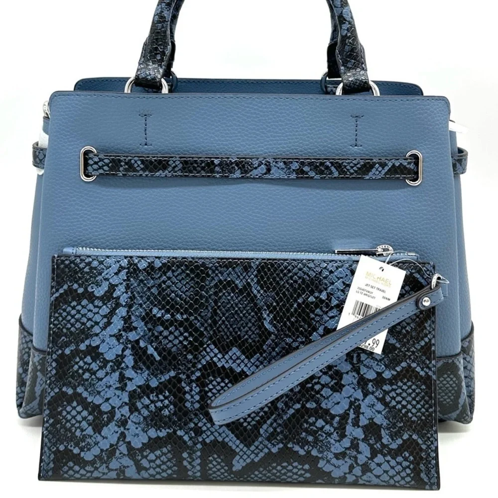 Michael Kors Large Reed Leather Belted Satchel Crossbody Bag & Large TZ Wristlet - Picture 6 of 15